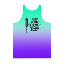 Load image into Gallery viewer, KEEP YOUR $CIENCE OUT OF MY BODY // All Over Print // Unisex Tank Top
