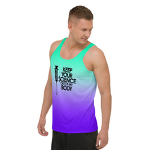 Load image into Gallery viewer, KEEP YOUR $CIENCE OUT OF MY BODY // All Over Print // Unisex Tank Top
