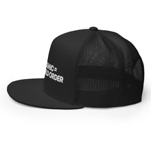 Load image into Gallery viewer, PLANDEMIC = NEW WORLD ORDER // Trucker Hat // on dark
