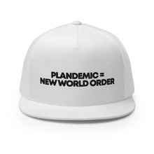 Load image into Gallery viewer, PLANDEMIC = NEW WORLD ORDER // Trucker Hat // on light
