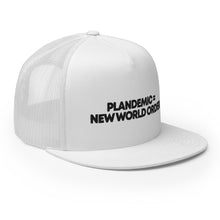 Load image into Gallery viewer, PLANDEMIC = NEW WORLD ORDER // Trucker Hat // on light
