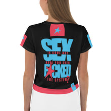 Load image into Gallery viewer, F*CK THE SYSTEM - All-Over Print Crop Tee
