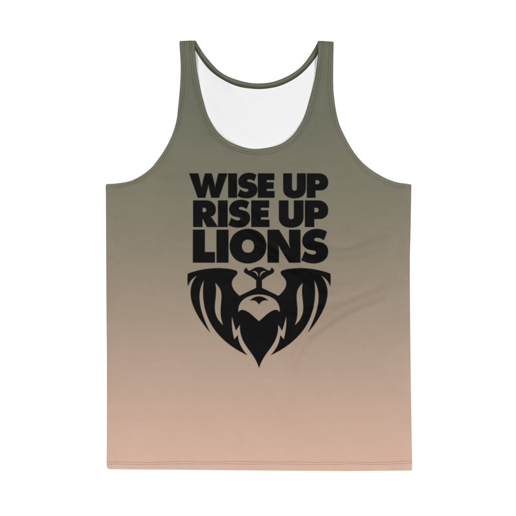 WISE UP RISE UP LIONS // DELUXE Unisex Tank Top // All-over-print