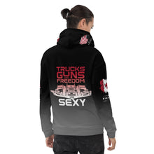 Load image into Gallery viewer, TRUCKS GUNS &amp; FREEDOM -- DELUXE Unisex Hoodie
