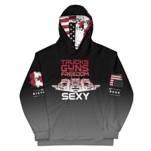 Load image into Gallery viewer, TRUCKS GUNS &amp; FREEDOM -- DELUXE Unisex Hoodie
