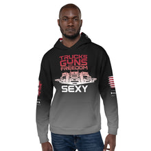 Load image into Gallery viewer, TRUCKS GUNS &amp; FREEDOM -- DELUXE Unisex Hoodie
