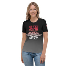 Load image into Gallery viewer, TRUCKS GUNS &amp; FREEDOM -- DELUXE Women&#39;s T-shirt
