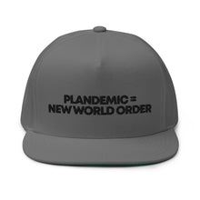 Load image into Gallery viewer, PLANDEMIC = NEW WORLD ORDER // Flat Bill Hat // White, Gray
