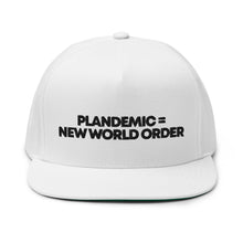 Load image into Gallery viewer, PLANDEMIC = NEW WORLD ORDER // Flat Bill Hat // White, Gray
