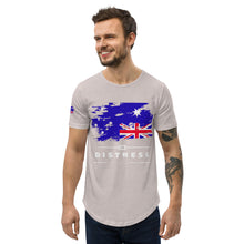 Load image into Gallery viewer, AUSTRALIA IN DISTRESS -- Men&#39;s Curved Hem T-Shirt (black or gray)
