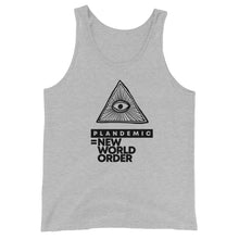 Load image into Gallery viewer, PLANDEMIC = NEW WORLD ORDER // Unisex Tank Top // All light colors
