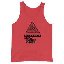 Load image into Gallery viewer, PLANDEMIC = NEW WORLD ORDER // Unisex Tank Top // All light colors
