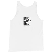 Load image into Gallery viewer, KEEP YOUR $CIENCE OFF MY BODY // Unisex Tank Top // All light colors
