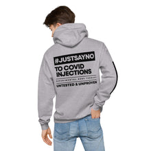 Load image into Gallery viewer, #JUSTSAYNO - Unisex fleece hoodie (White or Grey)
