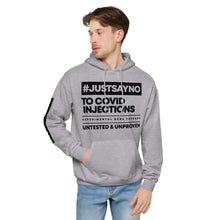 Load image into Gallery viewer, #JUSTSAYNO - Unisex fleece hoodie (White or Grey)
