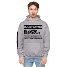 Load image into Gallery viewer, #JUSTSAYNO - Unisex fleece hoodie (White or Grey)
