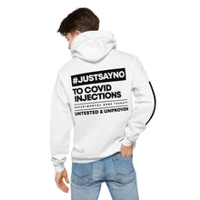 Load image into Gallery viewer, #JUSTSAYNO - Unisex fleece hoodie (White or Grey)
