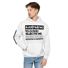 Load image into Gallery viewer, #JUSTSAYNO - Unisex fleece hoodie (White or Grey)
