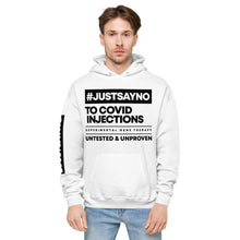 Load image into Gallery viewer, #JUSTSAYNO - Unisex fleece hoodie (White or Grey)
