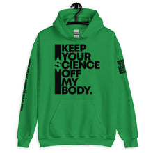 Load image into Gallery viewer, KEEP YOUR $CIENCE OFF MY BODY // Unisex Hoodie // All light colors
