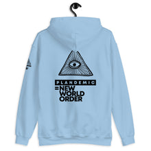 Load image into Gallery viewer, PLANDEMIC = NEW WORLD ORDER // Unisex Hoodie // All light colors
