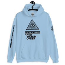 Load image into Gallery viewer, PLANDEMIC = NEW WORLD ORDER // Unisex Hoodie // All light colors
