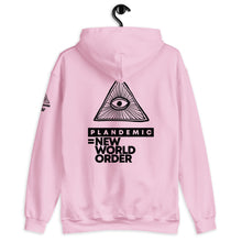 Load image into Gallery viewer, PLANDEMIC = NEW WORLD ORDER // Unisex Hoodie // All light colors
