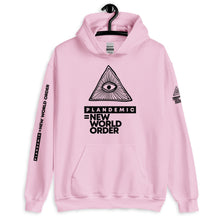 Load image into Gallery viewer, PLANDEMIC = NEW WORLD ORDER // Unisex Hoodie // All light colors
