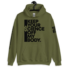 Load image into Gallery viewer, KEEP YOUR $CIENCE OFF MY BODY // Unisex Hoodie // All light colors
