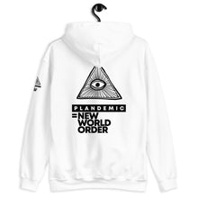 Load image into Gallery viewer, PLANDEMIC = NEW WORLD ORDER // Unisex Hoodie // All light colors
