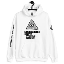 Load image into Gallery viewer, PLANDEMIC = NEW WORLD ORDER // Unisex Hoodie // All light colors
