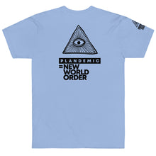 Load image into Gallery viewer, PLANDEMIC = NEW WORLD ORDER // Unisex T-Shirt // All light colors
