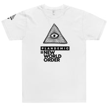 Load image into Gallery viewer, PLANDEMIC = NEW WORLD ORDER // Unisex T-Shirt // All light colors
