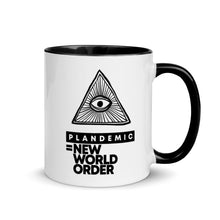 Load image into Gallery viewer, PLANDEMIC = NEW WORLD ORDER // Mug with Color Inside
