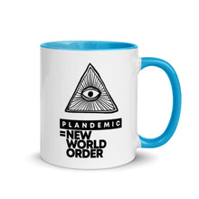 Load image into Gallery viewer, PLANDEMIC = NEW WORLD ORDER // Mug with Color Inside
