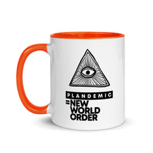 Load image into Gallery viewer, PLANDEMIC = NEW WORLD ORDER // Mug with Color Inside
