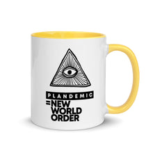 Load image into Gallery viewer, PLANDEMIC = NEW WORLD ORDER // Mug with Color Inside
